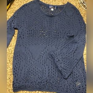Francesca’s blue crochet sweater